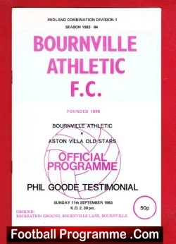 Phil Goode Testimonial Benefit Match Bournville Athletic 1983 - football programme