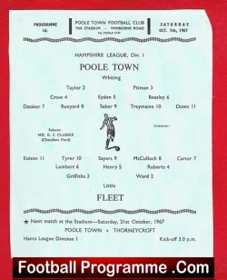 Poole Town v Fleet 1967 - Hampshire League - football programme