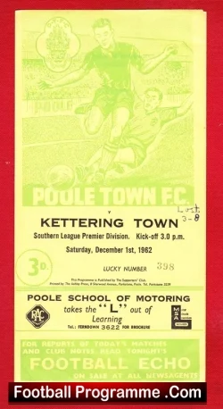 Poole Town v Kettering Town 1962 - football programme