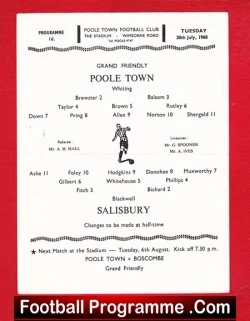 Poole Town v Salisbury 1968 - Grand Friendly Match - football programme