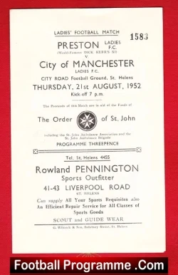 Preston Ladies v City Of Manchester 1952 – Womens Football 1950s