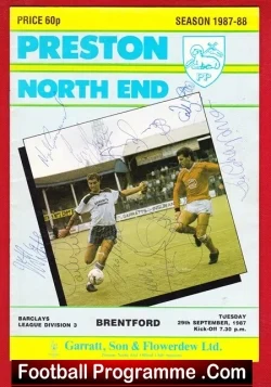Preston North End v Brentford 1987 - Multi Autographed Signed - football programme