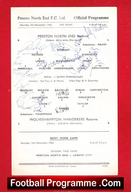 Preston North End v Wolves 1966 – Multi Signed Autographs