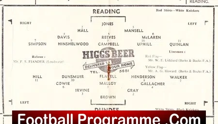 Reading v Dundee 1954 - 1950s First Time Elm Park