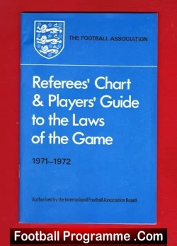 Referee Football Rules Laws Chart Book – 1971 – 1972