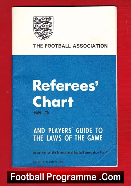 Referee Football Rules Laws Chart Book – 1969 – 1970