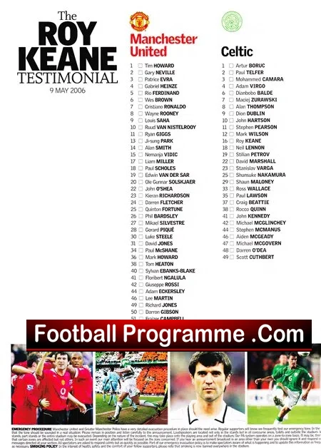 Roy Keane Testimonial Benefit Match Manchester United 2006 Plus