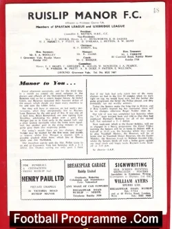 Ruislip Manor v Metropolitan Police 1950s – Reserves Team Met