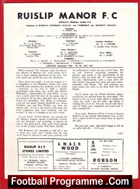 Ruislip Manor v Molesey 1950s