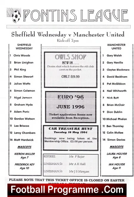 Sheffield Wednesday v Manchester United 1996 – Reserves Game