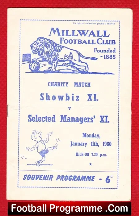 Showbiz v Selected Managers XI 1960 – Charity Match at Millwall