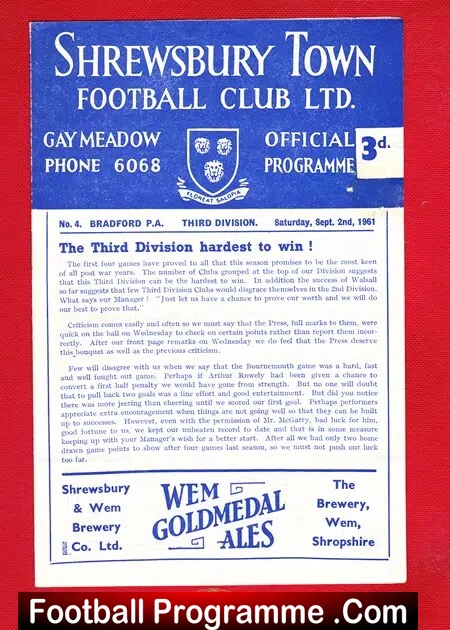 Shrewsbury Town v Bradford Park Avenue 1961