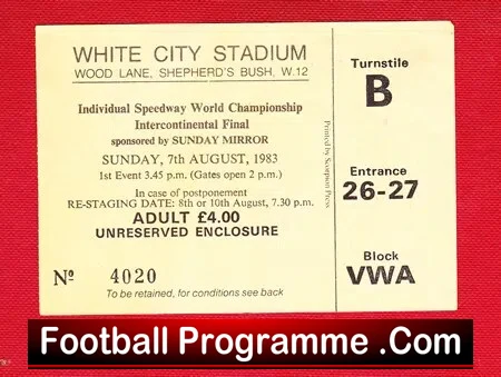 Speedway Ticket Stub Intercontinental Final 1983 – White City