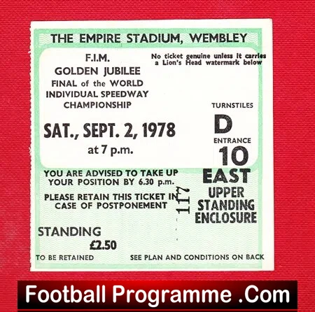 Speedway Ticket Stub WM Final 1978 – Wembley London