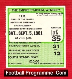 Speedway Ticket Stub WM Final 1981 – Wembley London