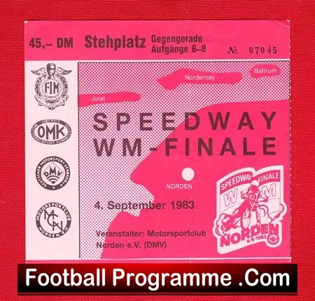 Speedway Ticket Stub WM Final 1983 – Norden Germany