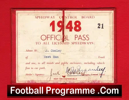 Speedway West Ham Season Ticket Pass 1948 – Rider = Jack Cooley