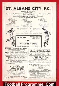 St Albans City v Hitchin Town 1957 – Herts Charity Cup Semi Final