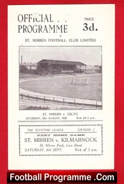 St Mirren v Glasgow Celtic 1958 - football programme