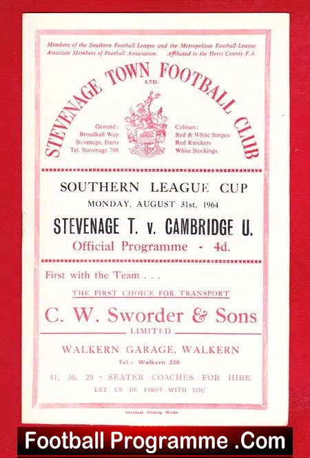 Stevenage Town v Cambridge United 1964