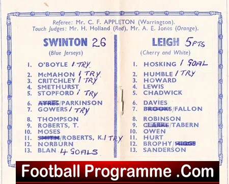 Swinton Rugby v Leigh 1959