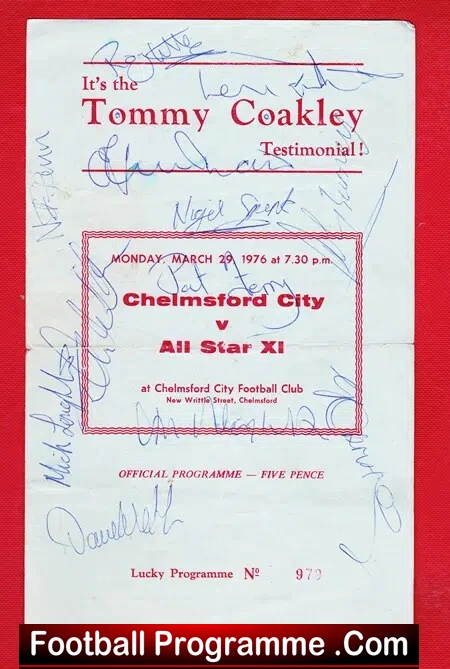 Tommy Coakley Testimonial Benefit Chelsford City 1976 - Signed