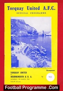 Torquay United v Bournemouth 1961 - football programme