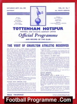 Tottenham Hotspur v Charlton Athletic 1959 – Reserves Team