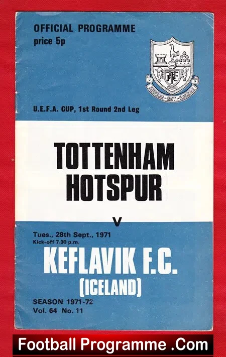 Tottenham Hotspur v Keflavik 1971 – UEFA Cup – Iceland Team