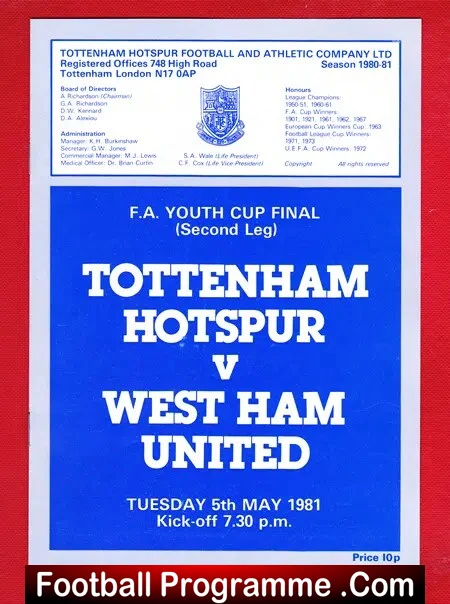 Tottenham Hotspur v West Ham United 1981 – FA Youths Cup Final