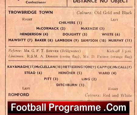 Trowbridge Town v Romford 1960 - to clear