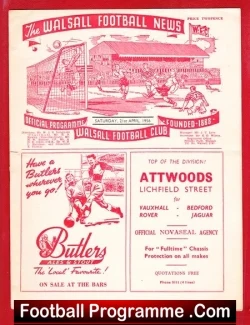 Walsall v Exeter City 1956 - football programme