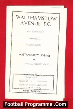 Walthamstow Avenue v Crystal Palace 1962 – Pre Season Friendly