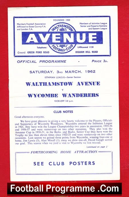 Walthamstow Avenue v Wycombe Wanderers 1962