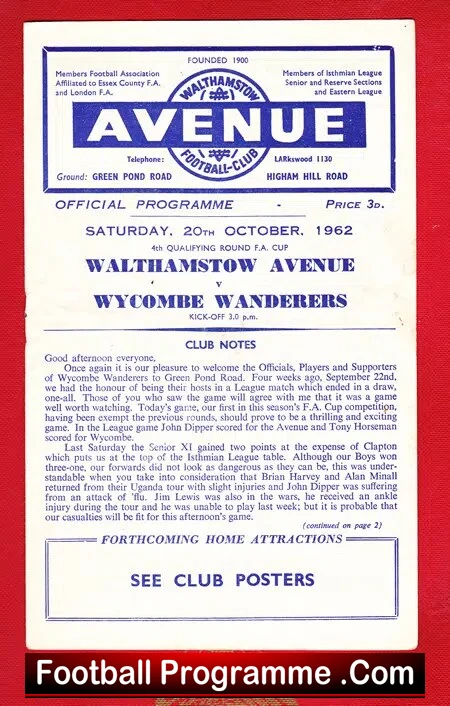 Walthamstow Avenue v Wycombe Wanderers 1962 – FA Cup