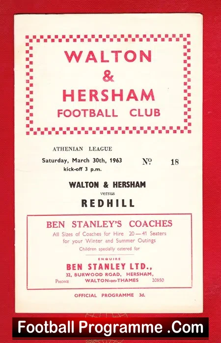 Walton Hersham v Redhill 1963