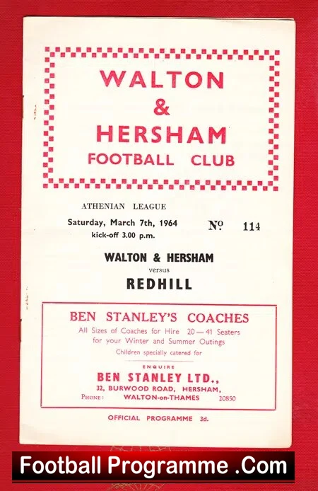 Walton Hersham v Redhill 1964 – Athenian League