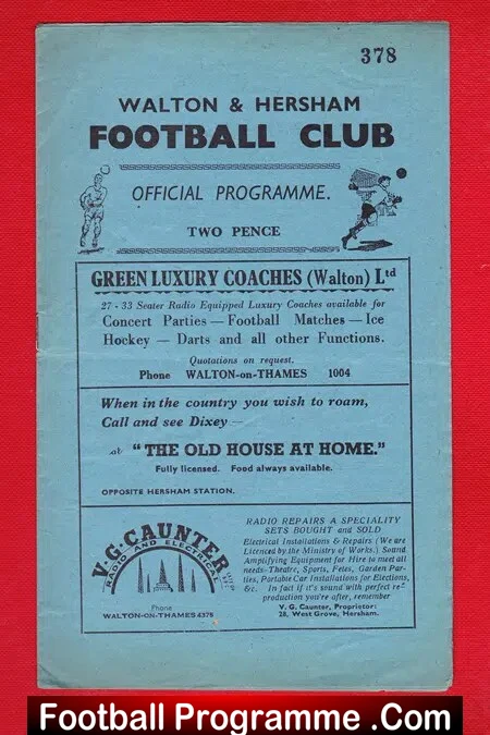 Walton Hersham v Slough Town 1949
