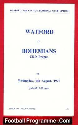 Watford v Bohemians CKD Prague 1971 - Official Programme - football programme