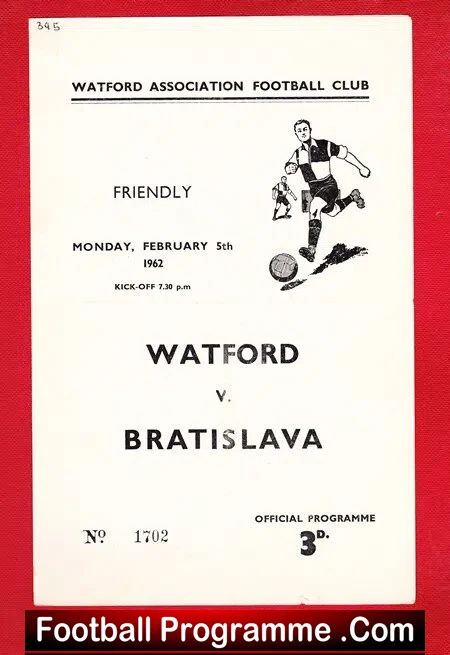 Watford v Bratislava 1962 - Friendly Game - Slovakia Team