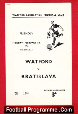 Watford v Bratislava 1962 - Friendly Game - Slovakia Team - football programme