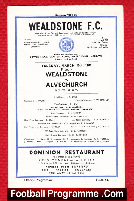 Wealdstone v Alvechurch 1965 – Friendly Match