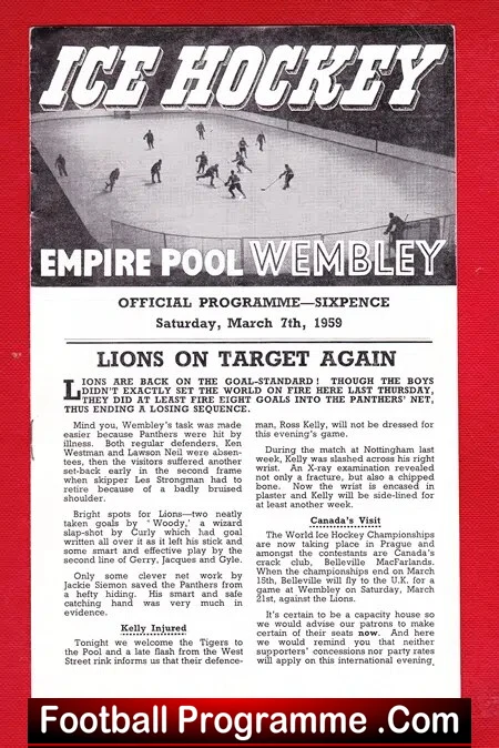 Wembley Ice Hockey v Brighton 1959