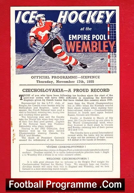 Wembley Ice Hockey v Czechoslovakia 1955