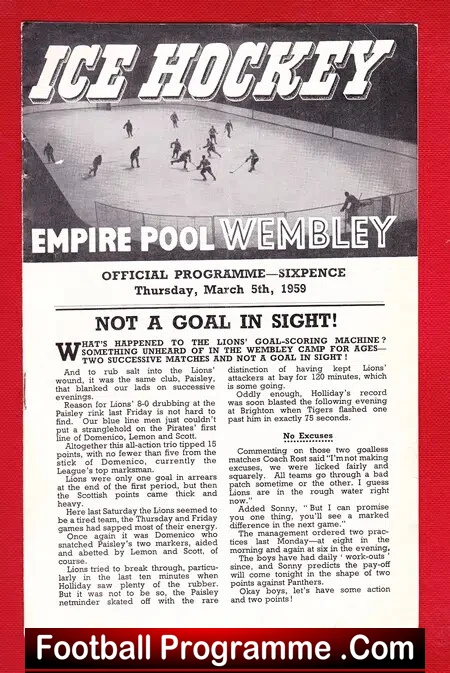 Wembley Ice Hockey v Nottingham 1959