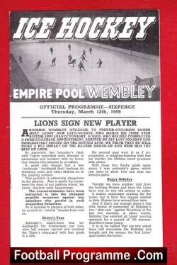 Wembley Ice Hockey v Paisley Pirates 1959