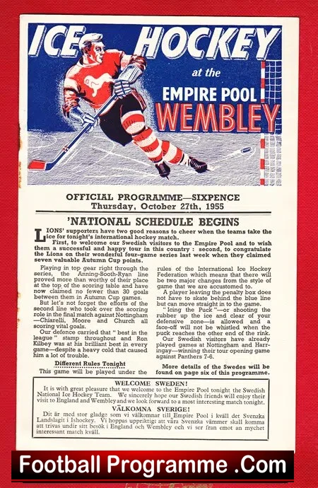 Wembley Ice Hockey v Sweden 1955