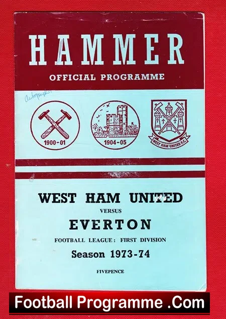 West Ham United v Everton 1974 – Multi Autographed Signed