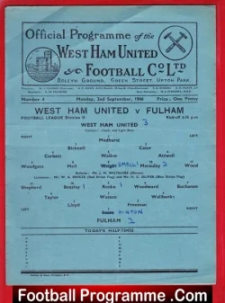 West Ham United v Fulham 1946 – 1940s Match Programme