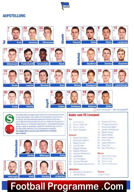 Wir Herthaner v Liverpool 2017 - Germany